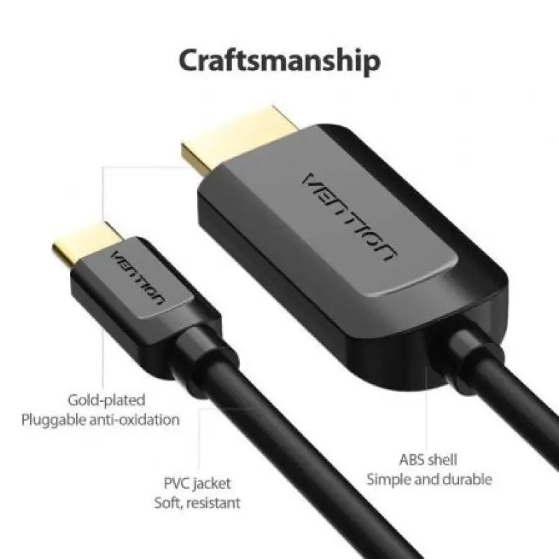 Cable Conversor HDMI 1.4 4K Vention CGUBF/ USB Tipo-C Macho - HDMI Macho/ 1m/ Negro Cable Conversor HDMI 1.4 4K Vention CGUBF/ USB Tipo-C Macho - HDMI Macho/ 1m/ Negro