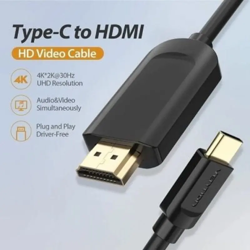 Cable Conversor HDMI 1.4 4K Vention CGUBF/ USB Tipo-C Macho - HDMI Macho/ 1m/ Negro Cable Conversor HDMI 1.4 4K Vention CGUBF/ USB Tipo-C Macho - HDMI Macho/ 1m/ Negro