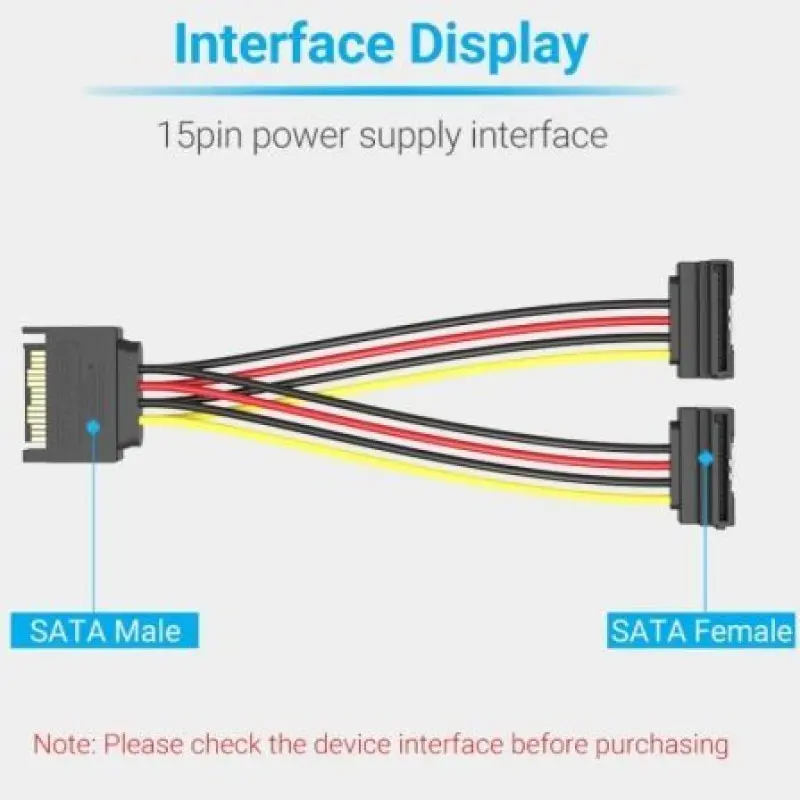 Cable Alimentación Vention KDBBB/ SATA Macho - 2x SATA Hembra/ 15cm/ Negro Cable Alimentación Vention KDBBB/ SATA Macho - 2x SATA Hembra/ 15cm/ Negro