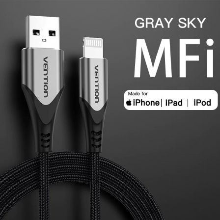 Cable USB 2.0 Lightning Vention LABHH/ USB Macho - Lightning Macho/ Hasta 12W/ 480Mbps/ 2m/ Gris Cable USB 2.0 Lightning Vention LABHH/ USB Macho - Lightning Macho/ Hasta 12W/ 480Mbps/ 2m/ Gris
