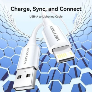 Cable USB 2.0 Lightning Vention LAIWF/ USB Macho - Lightning Macho/ 480Mbps/ 1m/ Blanco