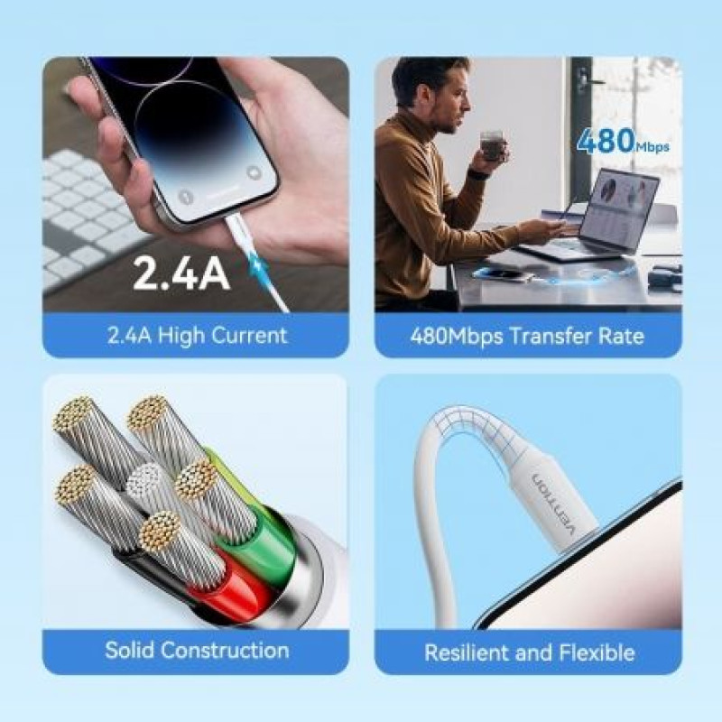Cable USB 2.0 Lightning Vention LAIWF/ USB Macho - Lightning Macho/ 480Mbps/ 1m/ Blanco Cable USB 2.0 Lightning Vention LAIWF/ USB Macho - Lightning Macho/ 480Mbps/ 1m/ Blanco