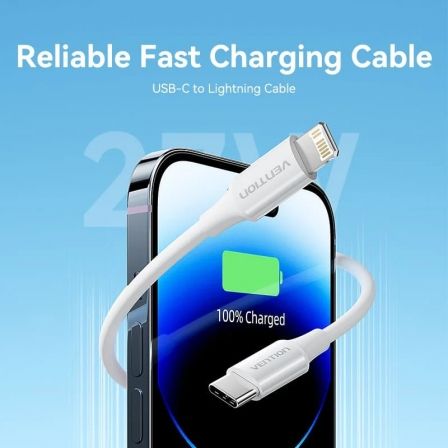 Cable USB 2.0 Tipo-C Lightning Vention LAJWF/ USB Tipo-C Macho - Lightning Macho/ Hasta 27W/ 480Mbps/ 1m/ Blanco Cable USB 2.0 Tipo-C Lightning Vention LAJWF/ USB Tipo-C Macho - Lightning Macho/ Hasta 27W/ 480Mbps/ 1m/ Blanco