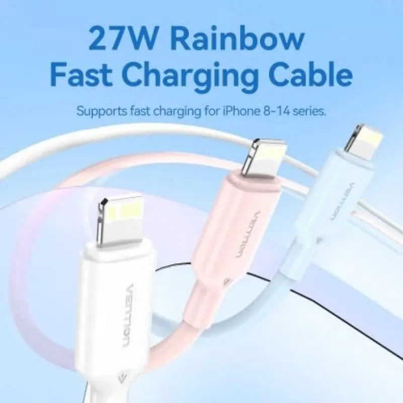 Cable USB 2.0 Tipo-C Lightning Vention LAKPF/ USB Tipo-C Macho - Lightning Macho/ Hasta 27W/ 480Mbps/ 1m/ Rosa Cable USB 2.0 Tipo-C Lightning Vention LAKPF/ USB Tipo-C Macho - Lightning Macho/ Hasta 27W/ 480Mbps/ 1m/ Rosa
