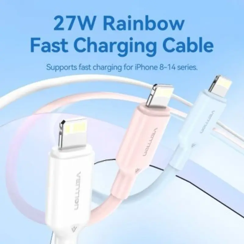 Cable USB 2.0 Tipo-C Lightning Vention LAKPH/ USB Tipo-C Macho - Lightning Macho/ Hasta 27W/ 480Mbps/ 2m/ Rosa Cable USB 2.0 Tipo-C Lightning Vention LAKPH/ USB Tipo-C Macho - Lightning Macho/ Hasta 27W/ 480Mbps/ 2m/ Rosa