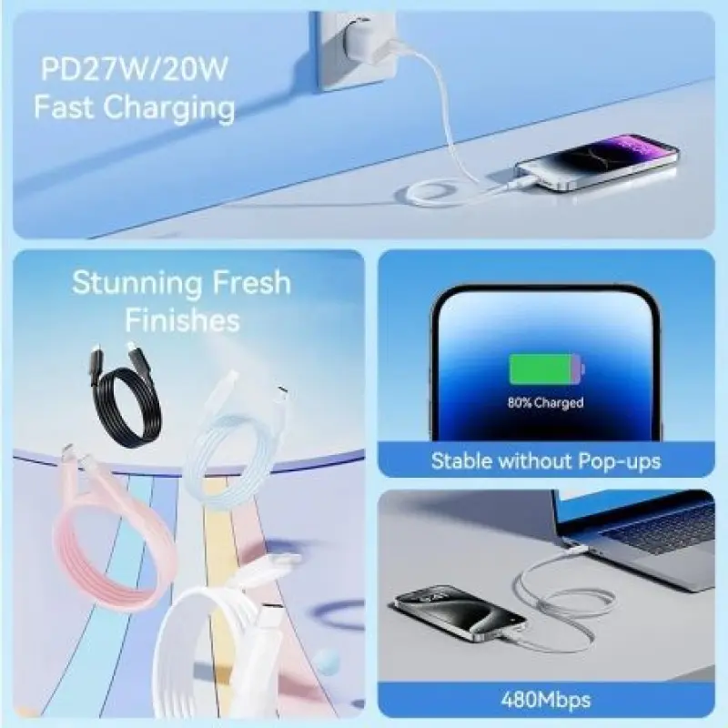 Cable USB 2.0 Tipo-C Lightning Vention LAKPH/ USB Tipo-C Macho - Lightning Macho/ Hasta 27W/ 480Mbps/ 2m/ Rosa Cable USB 2.0 Tipo-C Lightning Vention LAKPH/ USB Tipo-C Macho - Lightning Macho/ Hasta 27W/ 480Mbps/ 2m/ Rosa