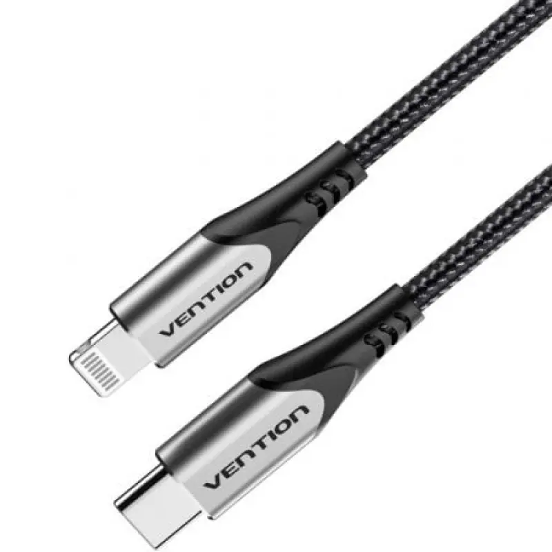 Cable USB 2.0 Tipo-C Lightning Vention TACHH/ USB Tipo-C Macho - Lightning Macho/ Hasta 27W/ 480Mbps/ 2m/ Gris y Negro Cable USB 2.0 Tipo-C Lightning Vention TACHH/ USB Tipo-C Macho - Lightning Macho/ Hasta 27W/ 480Mbps/ 2m/ Gris y Negro