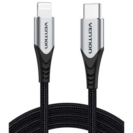 Cable USB 2.0 Tipo-C Lightning Vention TACHH/ USB Tipo-C Macho - Lightning Macho/ Hasta 27W/ 480Mbps/ 2m/ Gris y Negro Cable USB 2.0 Tipo-C Lightning Vention TACHH/ USB Tipo-C Macho - Lightning Macho/ Hasta 27W/ 480Mbps/ 2m/ Gris y Negro