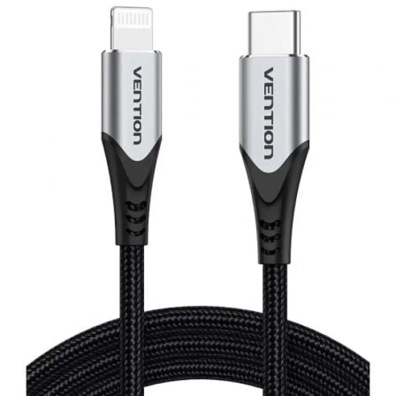 Cable USB 2.0 Tipo-C Lightning Vention TACHH/ USB Tipo-C Macho - Lightning Macho/ Hasta 27W/ 480Mbps/ 2m/ Gris y Negro Cable USB 2.0 Tipo-C Lightning Vention TACHH/ USB Tipo-C Macho - Lightning Macho/ Hasta 27W/ 480Mbps/ 2m/ Gris y Negro