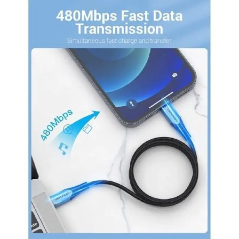 Cable USB 2.0 Tipo-C Lightning Vention TACHH/ USB Tipo-C Macho - Lightning Macho/ Hasta 27W/ 480Mbps/ 2m/ Gris y Negro Cable USB 2.0 Tipo-C Lightning Vention TACHH/ USB Tipo-C Macho - Lightning Macho/ Hasta 27W/ 480Mbps/ 2m/ Gris y Negro