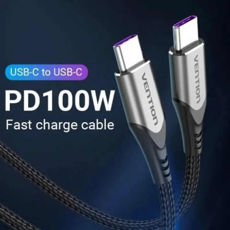 Cable USB 2.0 Tipo-C 5A 100W Vention TAEHH/ USB Tipo-C Macho - USB Tipo-C Macho/ Hasta 100W/ 480Mbps/ 2m/ Gris Cable USB 2.0 Tipo-C 5A 100W Vention TAEHH/ USB Tipo-C Macho - USB Tipo-C Macho/ Hasta 100W/ 480Mbps/ 2m/ Gris