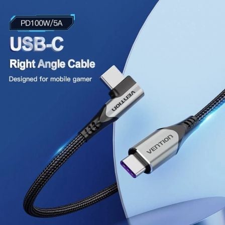 Cable USB 2.0 Tipo-C 90º Vention TAKHF/ USB Tipo-C Macho - USB Tipo-C Macho/ Hasta 100W/ 480Mbps/ 1m/ Gris Cable USB 2.0 Tipo-C 90º Vention TAKHF/ USB Tipo-C Macho - USB Tipo-C Macho/ Hasta 100W/ 480Mbps/ 1m/ Gris