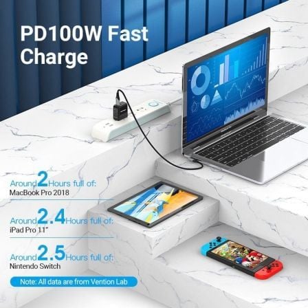 Cable USB 2.0 Tipo-C 90º Vention TAKHF/ USB Tipo-C Macho - USB Tipo-C Macho/ Hasta 100W/ 480Mbps/ 1m/ Gris Cable USB 2.0 Tipo-C 90º Vention TAKHF/ USB Tipo-C Macho - USB Tipo-C Macho/ Hasta 100W/ 480Mbps/ 1m/ Gris