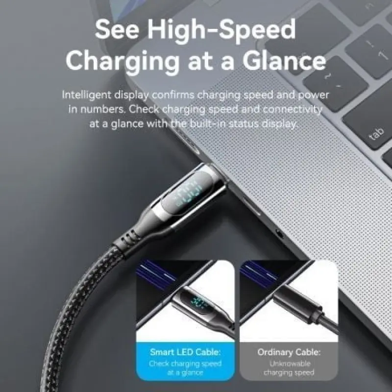Cable USB 2.0 Tipo-C 5A 100W Vention TAYBAV/ USB Tipo-C Macho - USB Tipo-C Macho/ Hasta 100W/ 480Mbps/ 1.2m/ con Pantalla LED/ Negro Cable USB 2.0 Tipo-C 5A 100W Vention TAYBAV/ USB Tipo-C Macho - USB Tipo-C Macho/ Hasta 100W/ 480Mbps/ 1.2m/ con Pantalla LED/ Negro