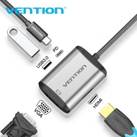 Conversor Vention TFAHB/ 1xUSB/ 1xHDMI/ 1xVGA/ 1xUSB Tipo-C PD/ 15cm/ Gris Conversor Vention TFAHB/ 1xUSB/ 1xHDMI/ 1xVGA/ 1xUSB Tipo-C PD/ 15cm/ Gris