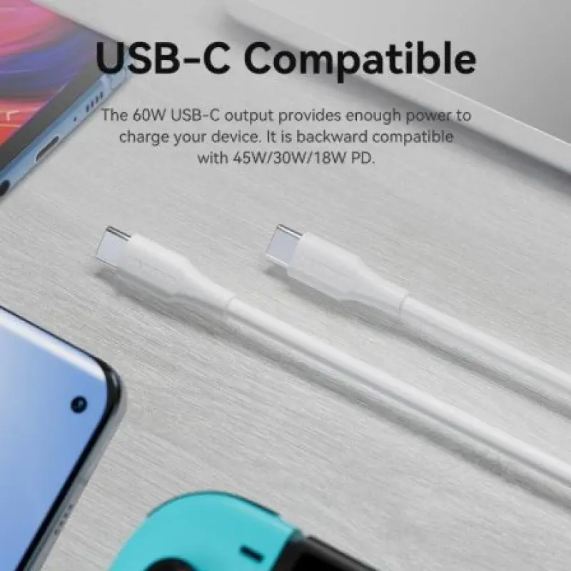 Cable USB 2.0 Tipo-C 3A Vention TRCWH/ USB Tipo-C Macho - USB Tipo-C Macho/ Hasta 60W/ 480Mbps/ 2m/ Blanco Cable USB 2.0 Tipo-C 3A Vention TRCWH/ USB Tipo-C Macho - USB Tipo-C Macho/ Hasta 60W/ 480Mbps/ 2m/ Blanco