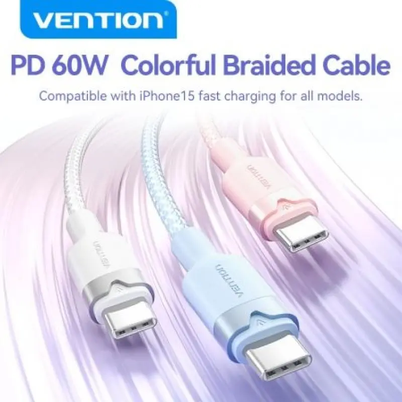 Cable USB 2.0 Tipo-C 3A Vention TRDWH/ USB Tipo-C Macho - USB Tipo-C Macho/ Hasta 60W/ 480Mbps/ 2m/ Blanco Cable USB 2.0 Tipo-C 3A Vention TRDWH/ USB Tipo-C Macho - USB Tipo-C Macho/ Hasta 60W/ 480Mbps/ 2m/ Blanco