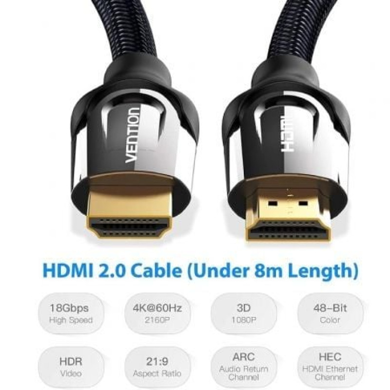 Cable HDMI 2.0 4K Vention VAA-B05-B075/ HDMI Macho - HDMI Macho/ 75cm/ Negro Cable HDMI 2.0 4K Vention VAA-B05-B075/ HDMI Macho - HDMI Macho/ 75cm/ Negro