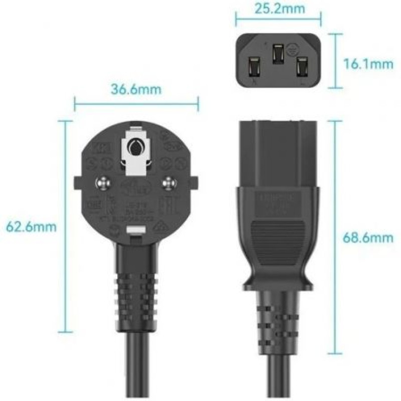 Cable de Alimentación Vention ZCJBAC/ IEC C13 Hembra - CEE7 Macho/ 1.8m/ Negro Cable de Alimentación Vention ZCJBAC/ IEC C13 Hembra - CEE7 Macho/ 1.8m/ Negro