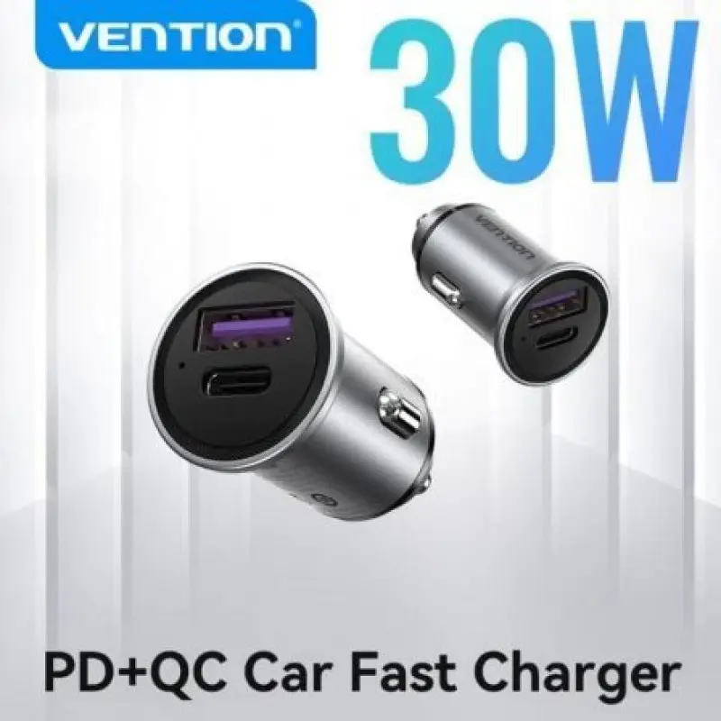 Cargador de Coche Vention FFFH0/ 1xUSB-Tipo C/ 1xUSB/ 30W Cargador de Coche Vention FFFH0/ 1xUSB-Tipo C/ 1xUSB/ 30W
