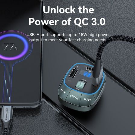 Transmisor FM/ MP3/ Bluetooth Vention FFLB0/ 1xUSB-Tipo C/ 2xUSB/ 30W Transmisor FM/ MP3/ Bluetooth Vention FFLB0/ 1xUSB-Tipo C/ 2xUSB/ 30W