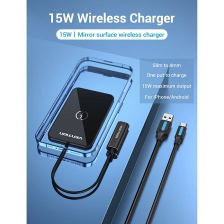 Cargador Inalámbrico Vention FGBBAG/ 1xUSB Tipo-C/ 15W Cargador Inalámbrico Vention FGBBAG/ 1xUSB Tipo-C/ 15W