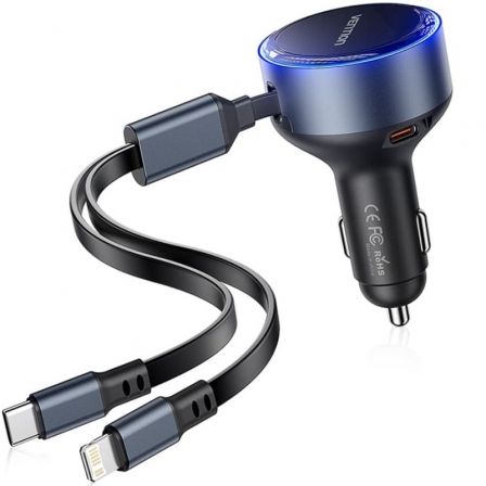Cargador de Coche Vention FFOB0/ 1xUSB Tipo-C Macho/ 1xUSB Tipo-C hembra/ 1xLightning Macho/ 30W Cargador de Coche Vention FFOB0/ 1xUSB Tipo-C Macho/ 1xUSB Tipo-C hembra/ 1xLightning Macho/ 30W