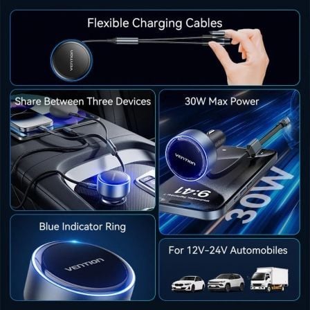 Cargador de Coche Vention FFOB0/ 1xUSB Tipo-C Macho/ 1xUSB Tipo-C hembra/ 1xLightning Macho/ 30W Cargador de Coche Vention FFOB0/ 1xUSB Tipo-C Macho/ 1xUSB Tipo-C hembra/ 1xLightning Macho/ 30W