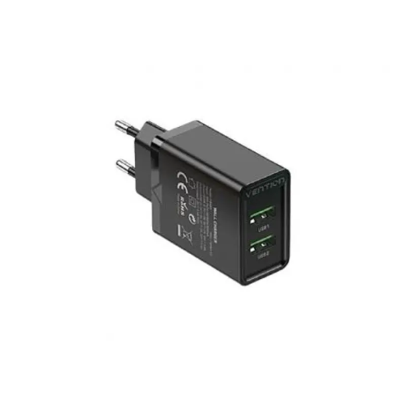 Cargador de Pared Vention FBAB0-EU/ 2xUSB/ 18W/ Negro Cargador de Pared Vention FBAB0-EU/ 2xUSB/ 18W/ Negro