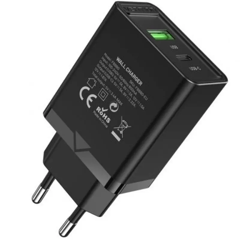 Cargador de Pared Vention FBBB0-EU/ 1xUSB Tipo-C/ 1xUSB/ 20W Cargador de Pared Vention FBBB0-EU/ 1xUSB Tipo-C/ 1xUSB/ 20W