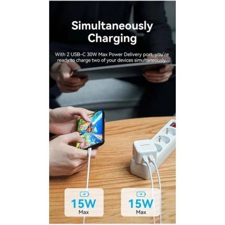 Cargador Gan de Pared Vention FBPW0-EU/ 2xUSB Tipo-C/ 35W Cargador Gan de Pared Vention FBPW0-EU/ 2xUSB Tipo-C/ 35W