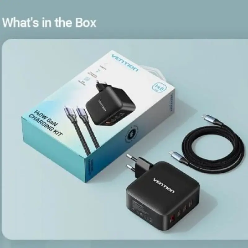 Cargador Gan de Pared Vention FEIB0-EU/ 3xUSB Tipo-C + Cable USB Tipo-C/ 1xUSB/ 140W Cargador Gan de Pared Vention FEIB0-EU/ 3xUSB Tipo-C + Cable USB Tipo-C/ 1xUSB/ 140W