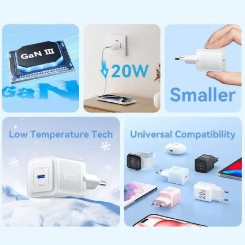 Cargador Gan de Pared Vention FEPB0-EU/ 1xUSB Tipo-C/ 20W Cargador Gan de Pared Vention FEPB0-EU/ 1xUSB Tipo-C/ 20W