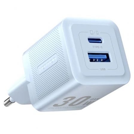 Cargador Gan de Pared Vention FEQL0-EU/ 1xUSB Tipo-C/ 1xUSB/ 30W Cargador Gan de Pared Vention FEQL0-EU/ 1xUSB Tipo-C/ 1xUSB/ 30W