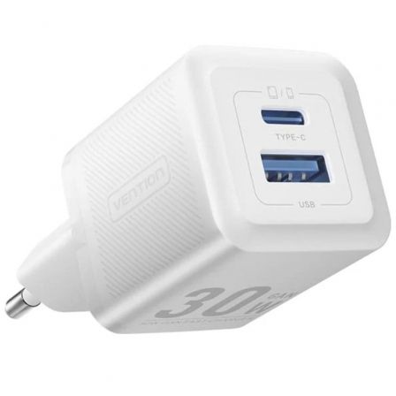 Cargador Gan de Pared Vention FEQW0-EU/ 1xUSB Tipo-C/ 1xUSB/ 30W Cargador Gan de Pared Vention FEQW0-EU/ 1xUSB Tipo-C/ 1xUSB/ 30W