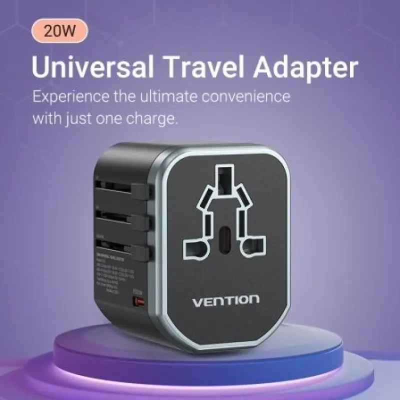 Cargador de Pared Universal Vention FJCB0/ Toma de Corriente Universal/ 1xUSB Tipo-C/ 2xUSB/ 20W Cargador de Pared Universal Vention FJCB0/ Toma de Corriente Universal/ 1xUSB Tipo-C/ 2xUSB/ 20W