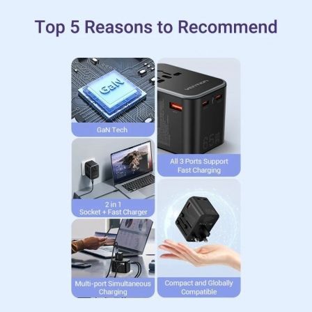 Cargador de Pared Universal Vention FJDB0/ Toma de Corriente Universal/ 2xUSB Tipo-C/ 1xUSB/ 65W Cargador de Pared Universal Vention FJDB0/ Toma de Corriente Universal/ 2xUSB Tipo-C/ 1xUSB/ 65W