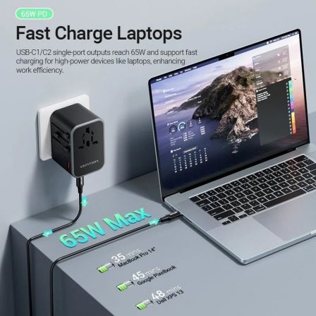 Cargador de Pared Universal Vention FJDB0/ Toma de Corriente Universal/ 2xUSB Tipo-C/ 1xUSB/ 65W Cargador de Pared Universal Vention FJDB0/ Toma de Corriente Universal/ 2xUSB Tipo-C/ 1xUSB/ 65W
