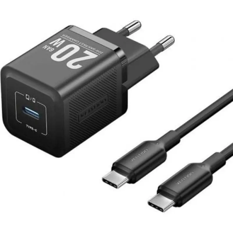 Cargador Gan de Pared Vention TZ-FEPB0-EU-01/ 1xUSB Tipo-C + Cable USB Tipo-C/ 20W Cargador Gan de Pared Vention TZ-FEPB0-EU-01/ 1xUSB Tipo-C + Cable USB Tipo-C/ 20W