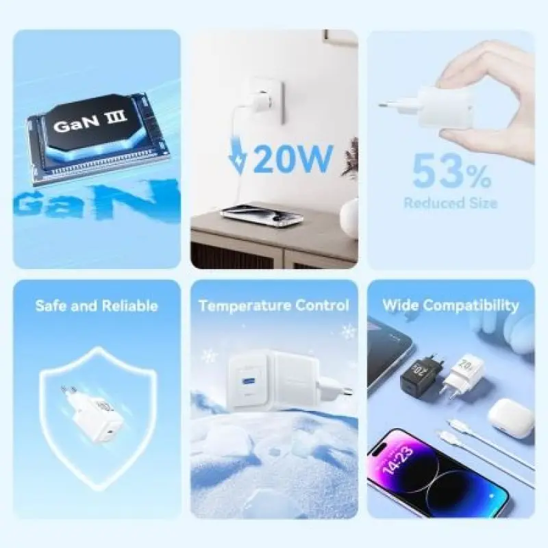 Cargador Gan de Pared Vention TZ-FEPB0-EU-01/ 1xUSB Tipo-C + Cable USB Tipo-C/ 20W Cargador Gan de Pared Vention TZ-FEPB0-EU-01/ 1xUSB Tipo-C + Cable USB Tipo-C/ 20W