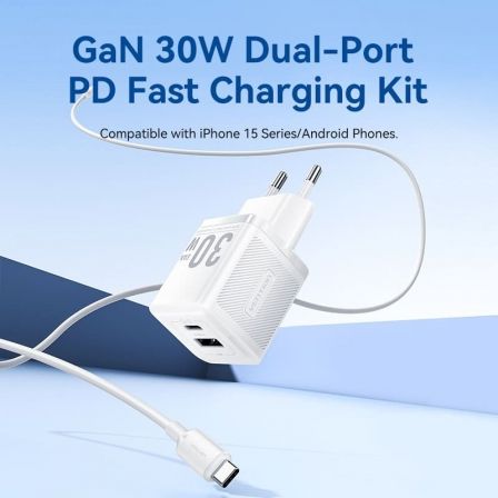 Cargador Gan de Pared Vention TZ-FEQW0-EU-01/ 1xUSB Tipo-C/ 1xUSB + Cable USB Tipo-C/ 30W Cargador Gan de Pared Vention TZ-FEQW0-EU-01/ 1xUSB Tipo-C/ 1xUSB + Cable USB Tipo-C/ 30W
