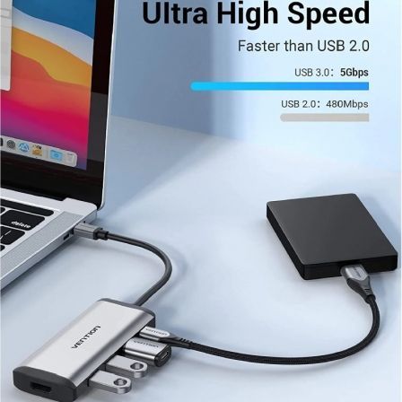 Docking USB Tipo-C Vention CNBHB/ 1xHDMI/ 3xUSB/ 1xUSB Tipo-C PD/ Gris Docking USB Tipo-C Vention CNBHB/ 1xHDMI/ 3xUSB/ 1xUSB Tipo-C PD/ Gris
