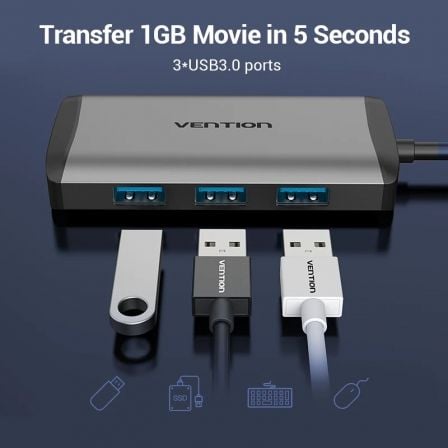 Docking USB Tipo-C Vention CNCHB/ 1xHDMI/ 3xUSB/ 1xUSB Tipo-C PD/ 1xRJ45/ Gris Docking USB Tipo-C Vention CNCHB/ 1xHDMI/ 3xUSB/ 1xUSB Tipo-C PD/ 1xRJ45/ Gris