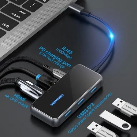 Docking USB Tipo-C Vention TFFHB/ 1xHDMI 4K/ 3xUSB/ 1xRJ45/ 1xUSB Tipo-C PD/ Gris Docking USB Tipo-C Vention TFFHB/ 1xHDMI 4K/ 3xUSB/ 1xRJ45/ 1xUSB Tipo-C PD/ Gris