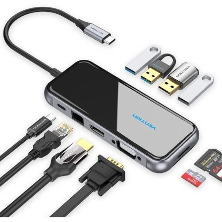 Docking USB Tipo-C Vention TFGHB/ 1xVGA/ 1xHDMI/ 4xUSB/ 1xUSB Tipo-C PD/ 1xRJ45/ 1xLector Tarjetas SD/ Gris Docking USB Tipo-C Vention TFGHB/ 1xVGA/ 1xHDMI/ 4xUSB/ 1xUSB Tipo-C PD/ 1xRJ45/ 1xLector Tarjetas SD/ Gris