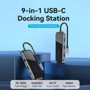 Docking USB Tipo-C Vention TFLHB/ 1xHDMI 4K/ 3xUSB/ 1xRJ45/ 1xLector de Tarjetas/ 1xTRRS 3.5/ 1xUSB Tipo-C PD/ Gris Docking USB Tipo-C Vention TFLHB/ 1xHDMI 4K/ 3xUSB/ 1xRJ45/ 1xLector de Tarjetas/ 1xTRRS 3.5/ 1xUSB Tipo-C PD/ Gris