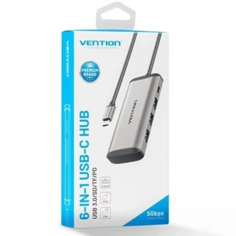Docking USB Tipo-C Vention TGRHB/ 3xUSB/ 1xLector Tarjetas/ 1xUSB Tipo-C PD/ Gris Docking USB Tipo-C Vention TGRHB/ 3xUSB/ 1xLector Tarjetas/ 1xUSB Tipo-C PD/ Gris