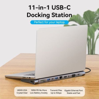 Docking USB Tipo-C Vention THTHC/ 1xHDMI/ 1xVGA/ 3xUSB/ 1xUSB Tipo-C/ 1xUSB Tipo-C PD/ 1xRJ45/ 1xLector Tarjetas SD y MicroSD/ Jack 3.5/ Gris Docking USB Tipo-C Vention THTHC/ 1xHDMI/ 1xVGA/ 3xUSB/ 1xUSB Tipo-C/ 1xUSB Tipo-C PD/ 1xRJ45/ 1xLector Tarjetas SD y MicroSD/ Jack 3.5/ Gris