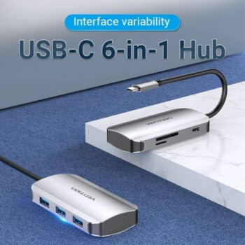 Docking USB Tipo-C Vention TNHHB/ 3xUSB/ 1xUSB Tipo-C PD/ 1xLector Tarjetas SD y MicroSD/ Gris Docking USB Tipo-C Vention TNHHB/ 3xUSB/ 1xUSB Tipo-C PD/ 1xLector Tarjetas SD y MicroSD/ Gris