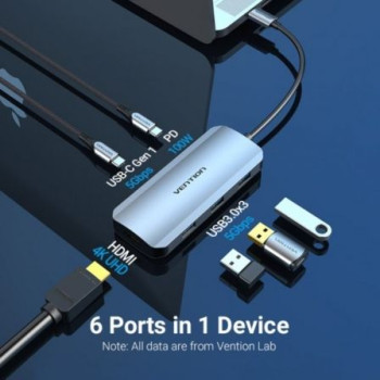 Docking USB Tipo-C Vention TOFHB/ 1xHDMI/ 3xUSB/ 1xUSB Tipo-C/ 1xUSB Tipo-C PD Docking USB Tipo-C Vention TOFHB/ 1xHDMI/ 3xUSB/ 1xUSB Tipo-C/ 1xUSB Tipo-C PD